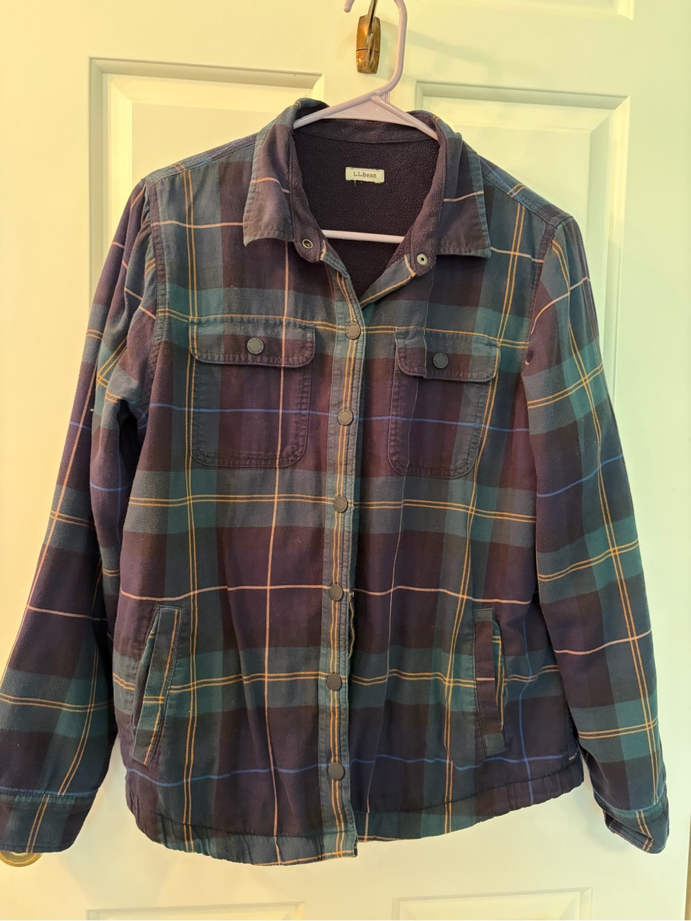 L.L. Bean Navy and Teal Plaid Shirt Jacket